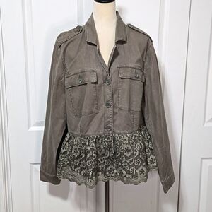 Lane Bryant. Size 20. Women's Lace Peplum button-up military jacket.